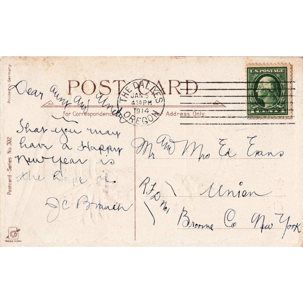 Vintage 1912 Frances Brundage Happy New Year Postcard Cherub January 1st 1914 PM - Picture 2 of 2